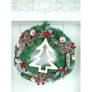 22 inches Bushy Frosty MDF tree with Pinecones berries & Mushroom Buds Christmas wreath and Christmas Décor - Christmas