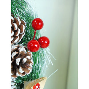 22 inches Bushy Frosty MDF tree with Pinecones berries & Mushroom Buds Christmas wreath and Christmas Décor - Christmas