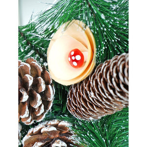 22 inches Bushy Frosty MDF tree with Pinecones berries & Mushroom Buds Christmas wreath and Christmas Décor - Christmas
