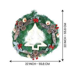 22 inches Bushy Frosty MDF tree with Pinecones berries & Mushroom Buds Christmas wreath and Christmas Décor - Christmas