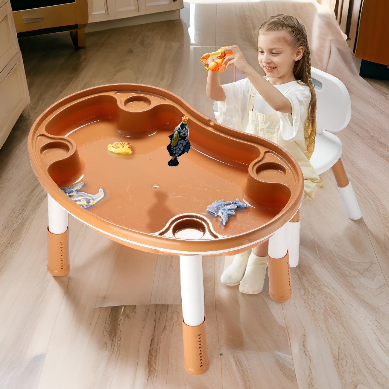 OPlus Blocks cum Sensory Table with chair - Brown color