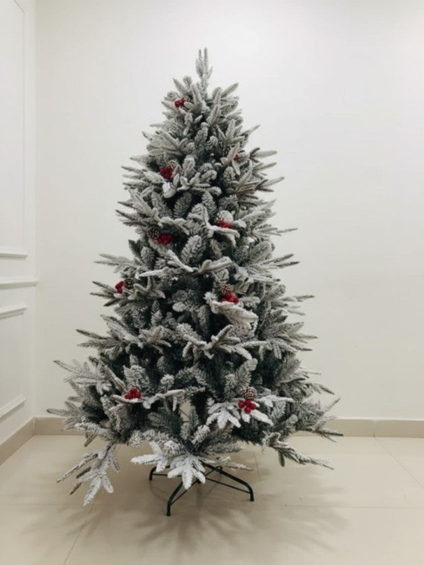 SWEN 6 feet NIVA christmas tree with red cherries, pine cones and frosting