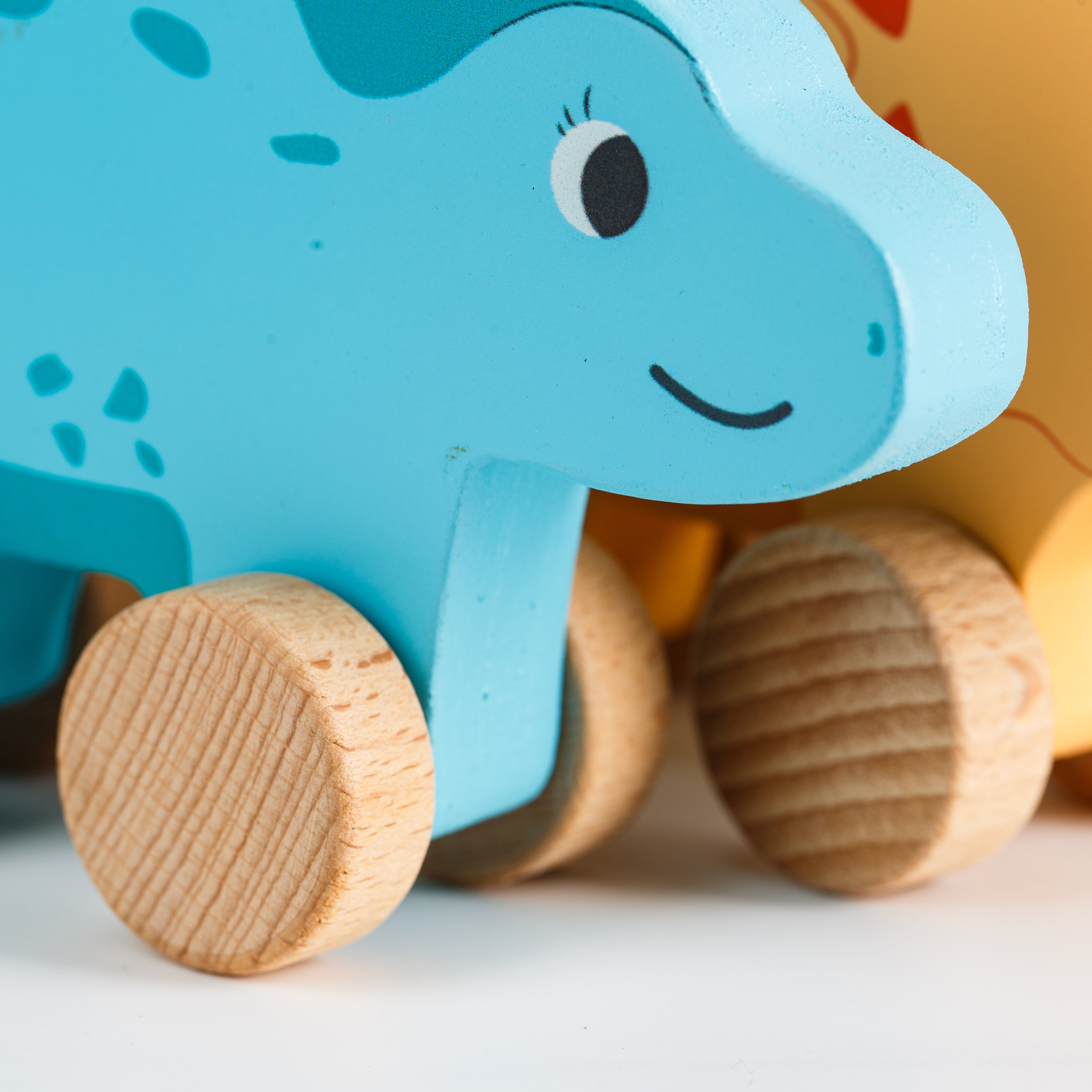 Cots and Cuddles Wooden Dino with Wheels Toy for Kids (Pack of 3)