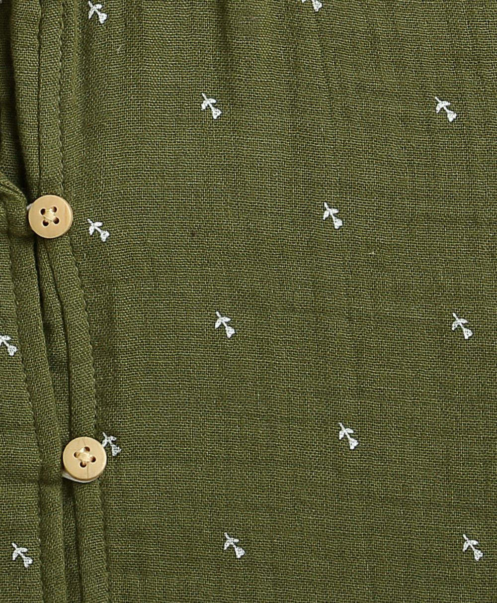 Sweetlime By AS All-Over Floral Printed Olive Green Cotton Shirt.