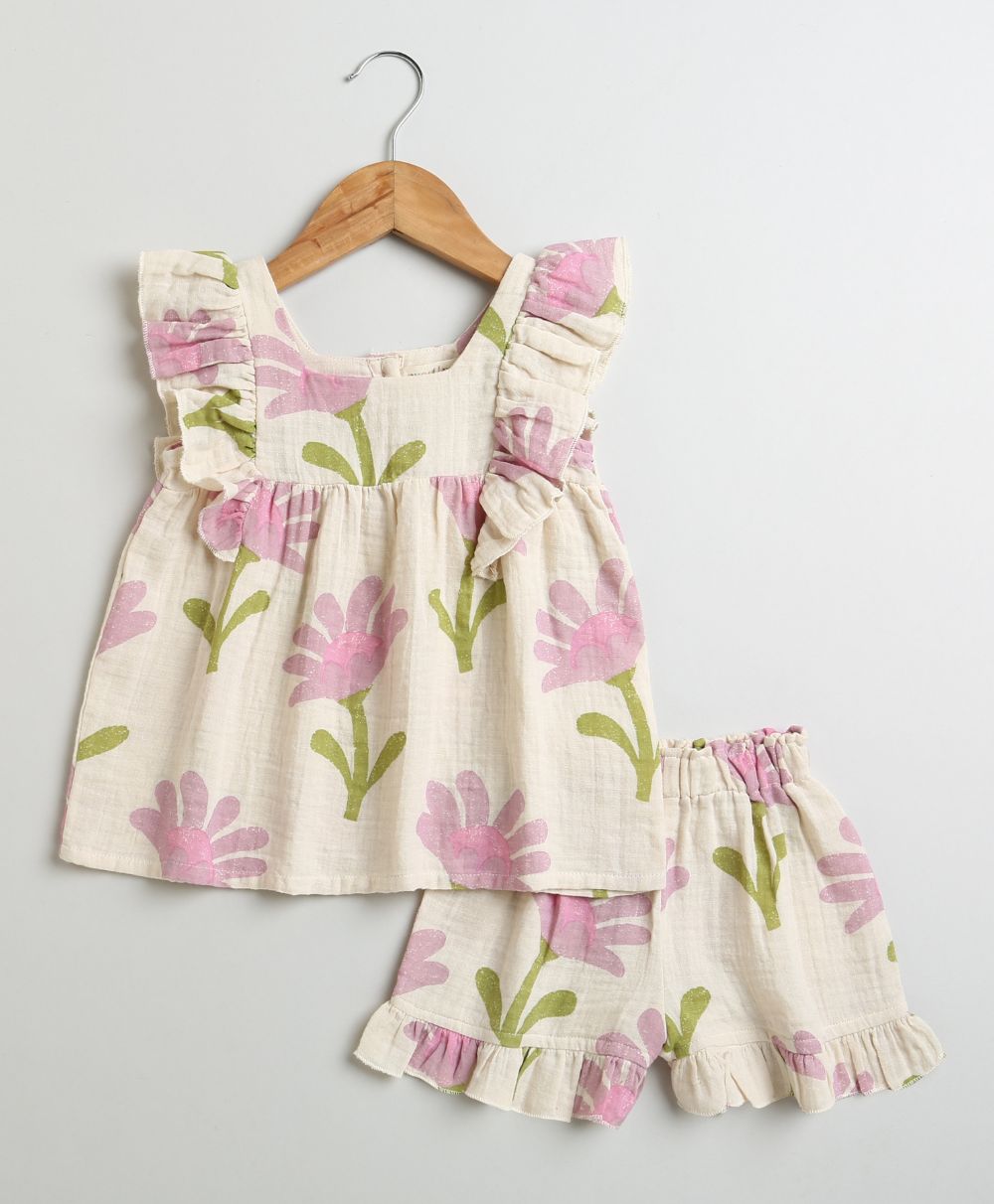 Sweetlime By AS Daisy Print Ruffle Organic Cotton Co-ord Set.