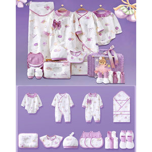 23 pcs Fairy Bow Newborn Baby Girl Gift Box set, All Season Wear Hamper with luxury designed Storage Cane Basket (0 - 12 months) - Baby Gifting