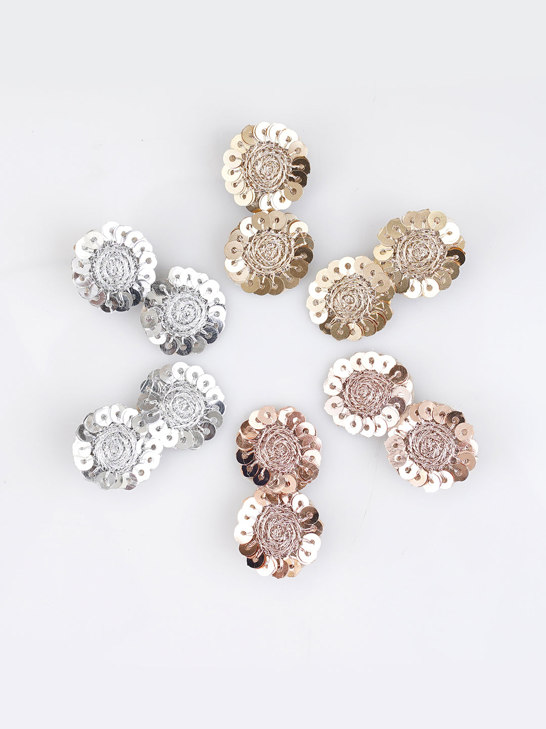 CHOKO Set of 6 Alligator Sequin Hairclips - Sparkling Circles - Gold, Silver