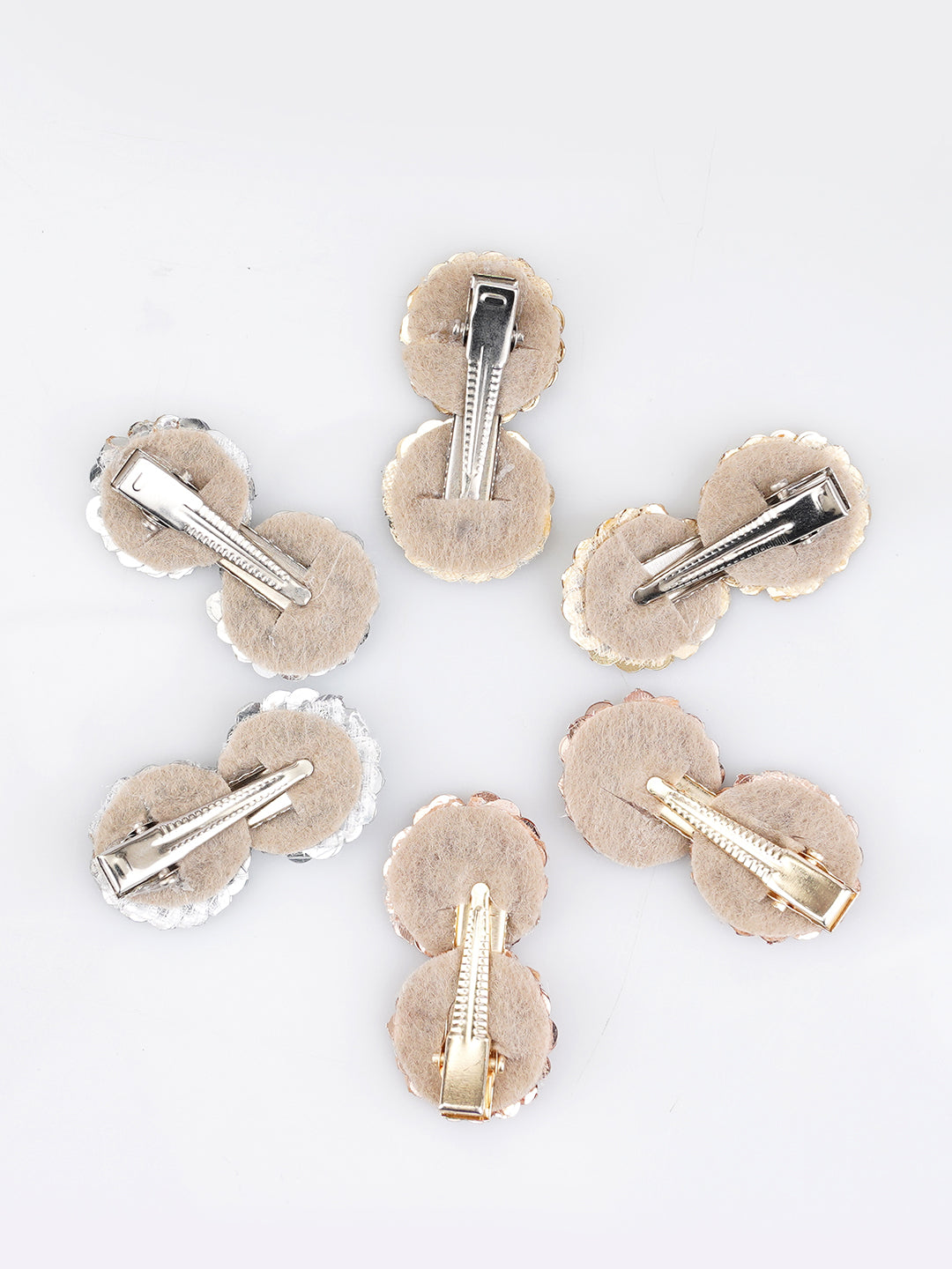 CHOKO Set of 6 Alligator Sequin Hairclips - Sparkling Circles - Gold, Silver