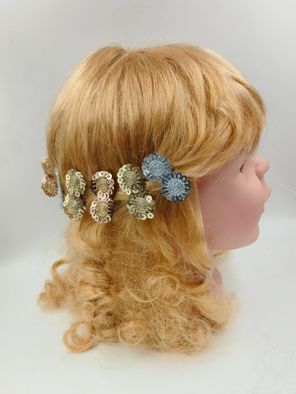 CHOKO Set of 6 Alligator Sequin Hairclips - Sparkling Circles - Gold, Silver