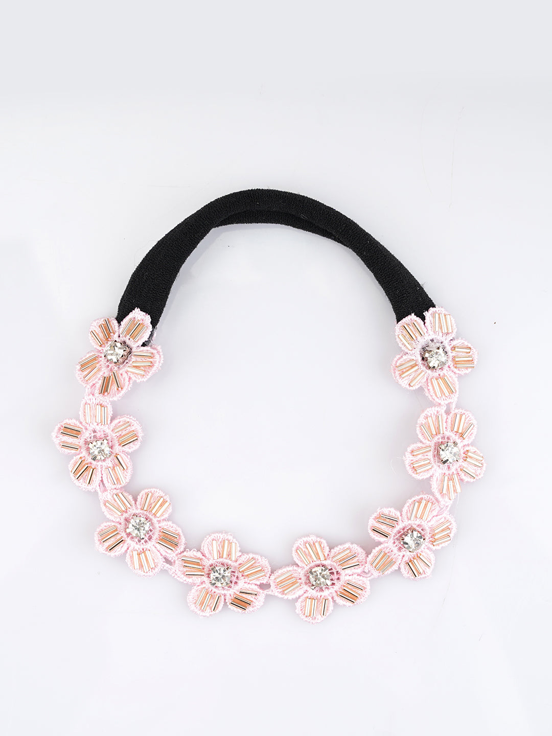 CHOKO Lace and Crystal Elegance - Sparkling Floral Hair Band - Pink , Peach, Clear
