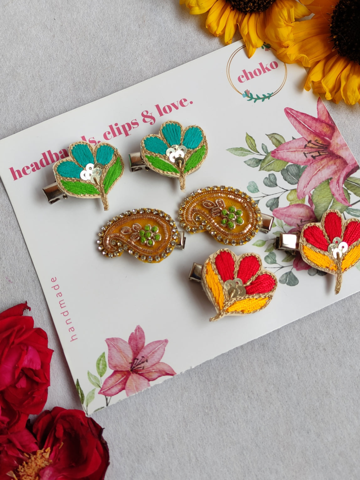 CHOKO Set of 6 - Ethnic Hairclips for Girls - Multicolour