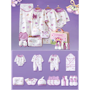 23pcs Purple Bow Newborn Baby Girl Gift Box, All Season Wear Hamper with Suitcase, (0 - 12 months) - Baby Gifting