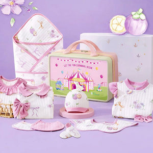 23pcs Purple Bow Newborn Baby Girl Gift Box, All Season Wear Hamper with Suitcase, (0 - 12 months) - Baby Gifting