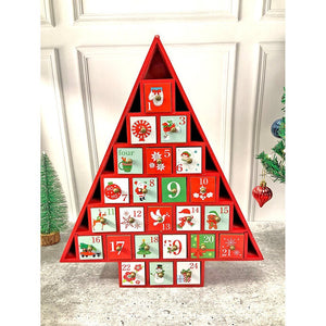 24 days, Wooden Red Tree Shape Advent Calendar for Christmas - Little Surprise Box24 days, Wooden Red Tree Shape Advent Calendar for Christmas