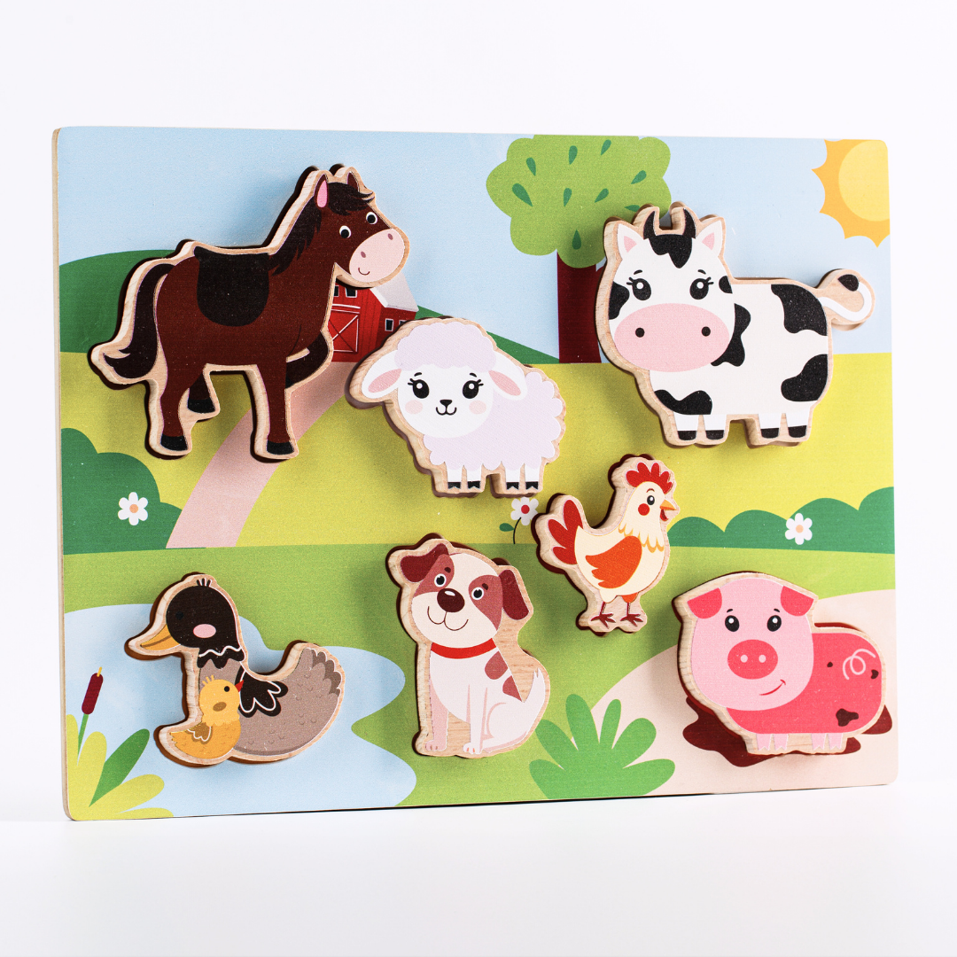 Cots and Cuddles Wooden Farm Animals Shapes Chunky Match Puzzle