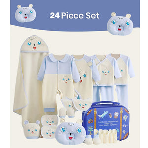 24pcs Blue & White Star Eye Newborn Baby Girl/Baby Boy Gift Hamper with Travel Suitcase, 0 - 12 months - Baby Gifting