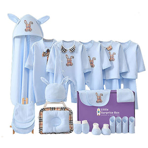 25 pcs Blue Checkered Bunny , New born Baby Girl/Boy Gift Hamper All Season wear Gift Hamper Box, (0 - 6months) - Baby Gifting