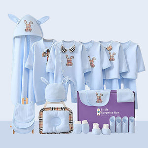 25 pcs Blue Checkered Bunny , New born Baby Girl/Boy Gift Hamper All Season wear Gift Hamper Box, (0 - 6months) - Baby Gifting