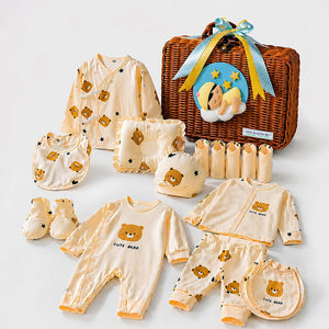 25 pcs Dreamy baby Hamper for Newborn Boy/Girl, All Season wear hamper with luxury designed brown storage cane basket 0 - 12 months - Baby Gifting
