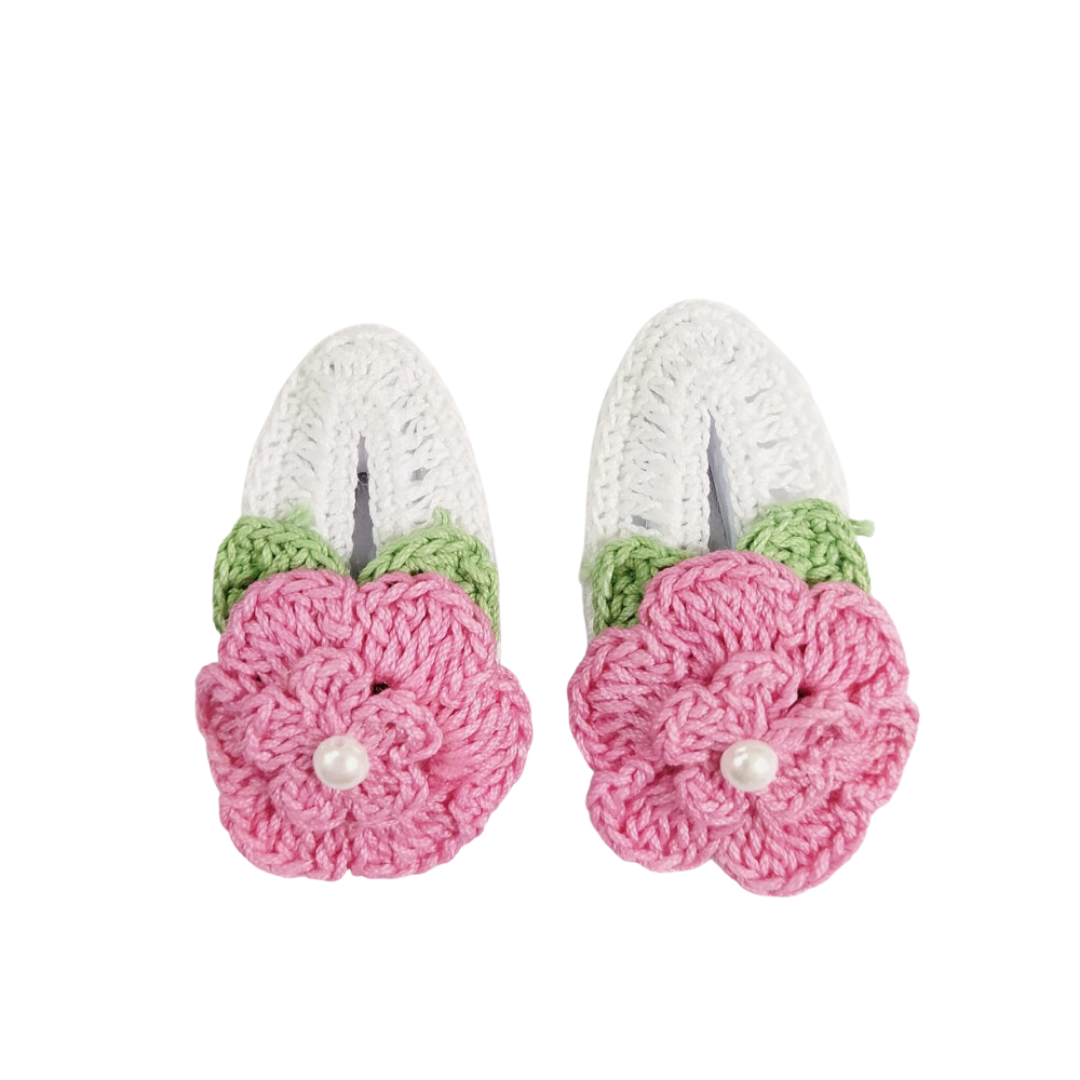 Happy Threads | Unique Handmade Crochet White Hair Clips with Pink Flowers for Kids - Charming Accessories