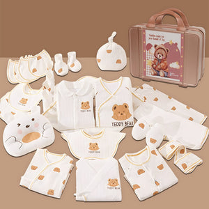 25pcs Cream Teddy Bear Collared Newborn Baby Hamper, Baby Boy/Baby Girl with Suitcase, 0 - 12 months - Baby Gifting