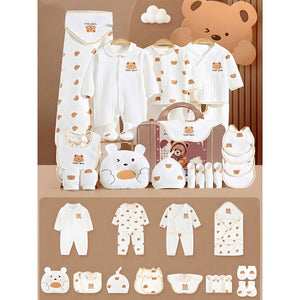25pcs Cream Teddy Bear Collared Newborn Baby Hamper, Baby Boy/Baby Girl with Suitcase, 0 - 12 months - Baby Gifting