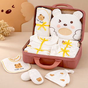 25pcs Cream Teddy Bear Collared Newborn Baby Hamper, Baby Boy/Baby Girl with Suitcase, 0 - 12 months - Baby Gifting