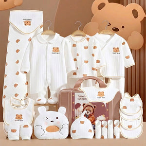25pcs Cream Teddy Bear Collared Newborn Baby Hamper, Baby Boy/Baby Girl with Suitcase, 0 - 12 months - Baby Gifting