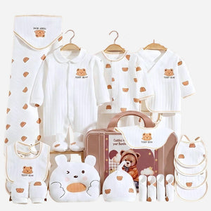 25pcs Cream Teddy Bear Collared Newborn Baby Hamper, Baby Boy/Baby Girl with Suitcase, 0 - 12 months - Baby Gifting