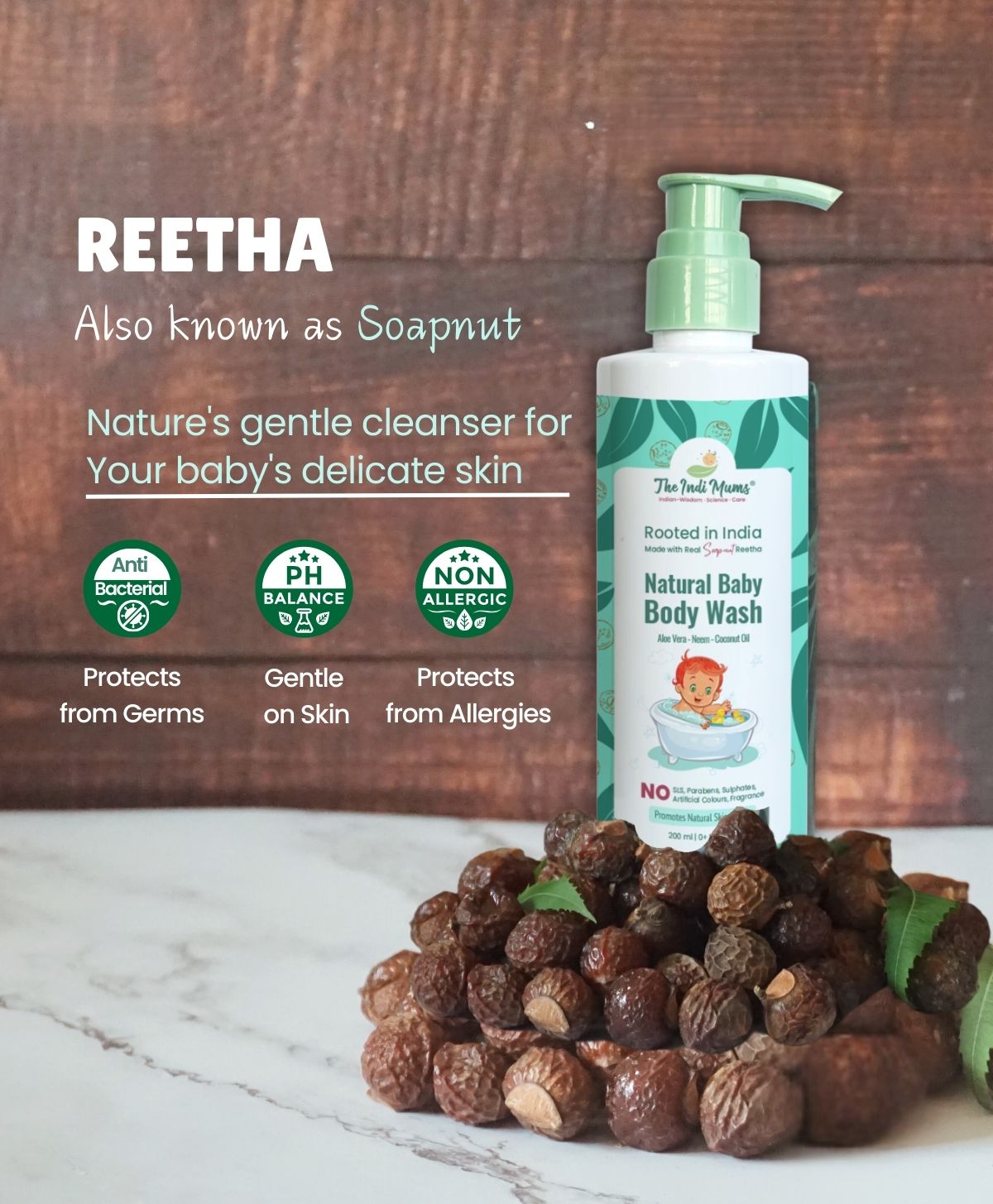 The Indi Mums Reetha, Neem & Coconut Oil Best Newborn Wash 200 ML