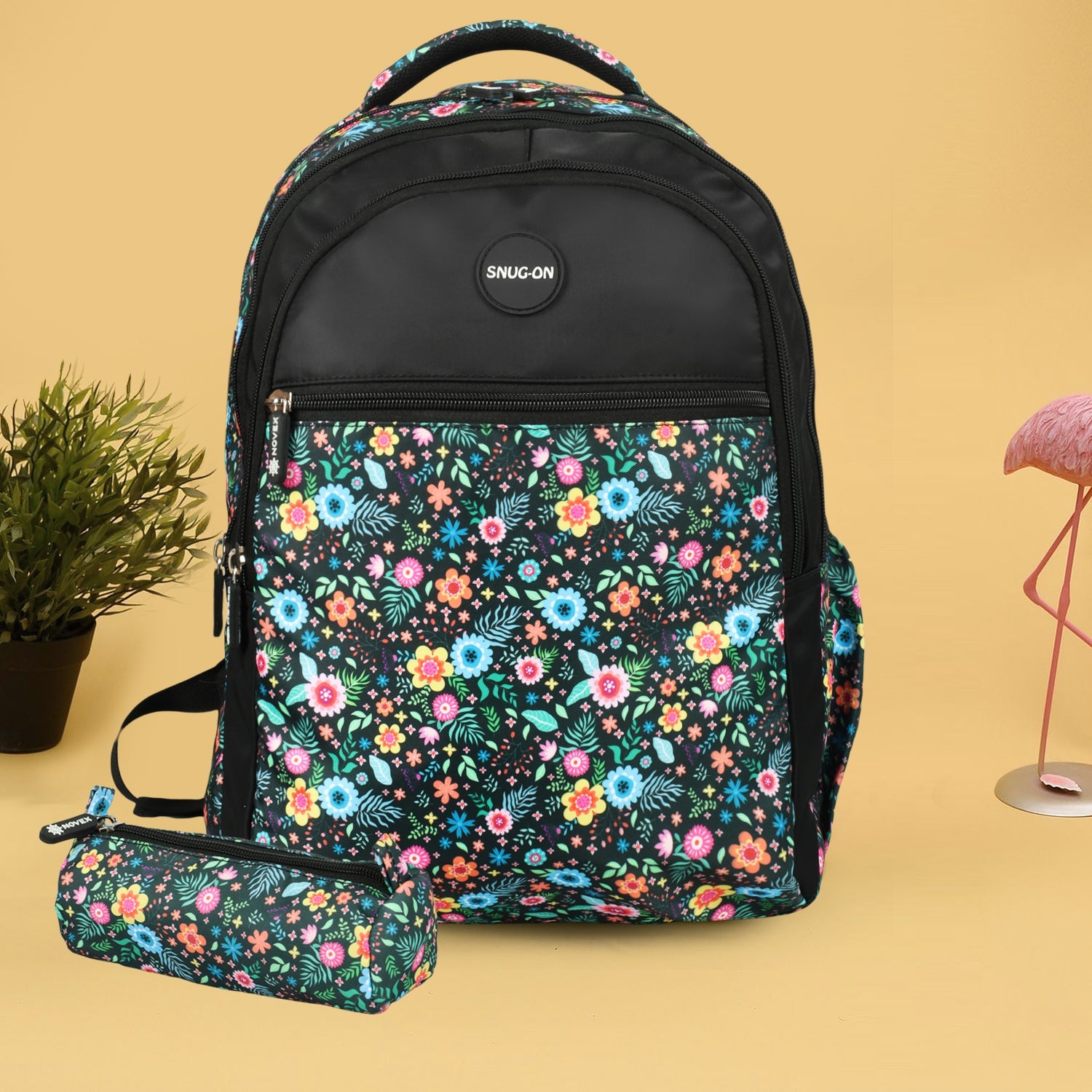 Novex Snug-On Sweet Pea Printed Girl Kids School Bag with Stationary Pouch for 3rd to 5th Class - 17 Inch | Backpack for 9-11 Years Kids