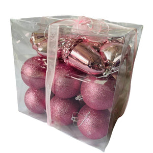 29 pcs, Shiny Metallic Pink Colour Hanging Christmas Tree Ornaments - 