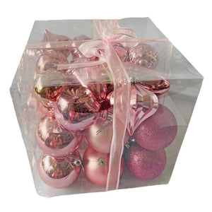 29 pcs, Shiny Metallic Pink Colour Hanging Christmas Tree Ornaments - 