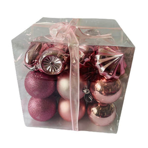 29 pcs, Shiny Metallic Pink Colour Hanging Christmas Tree Ornaments - 