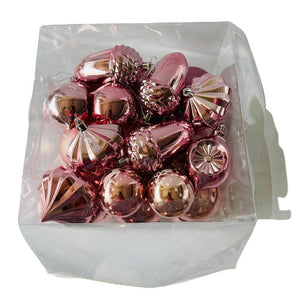 29 pcs, Shiny Metallic Pink Colour Hanging Christmas Tree Ornaments - 