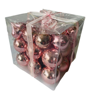 29 pcs, Shiny Metallic Pink Colour Hanging Christmas Tree Ornaments - 