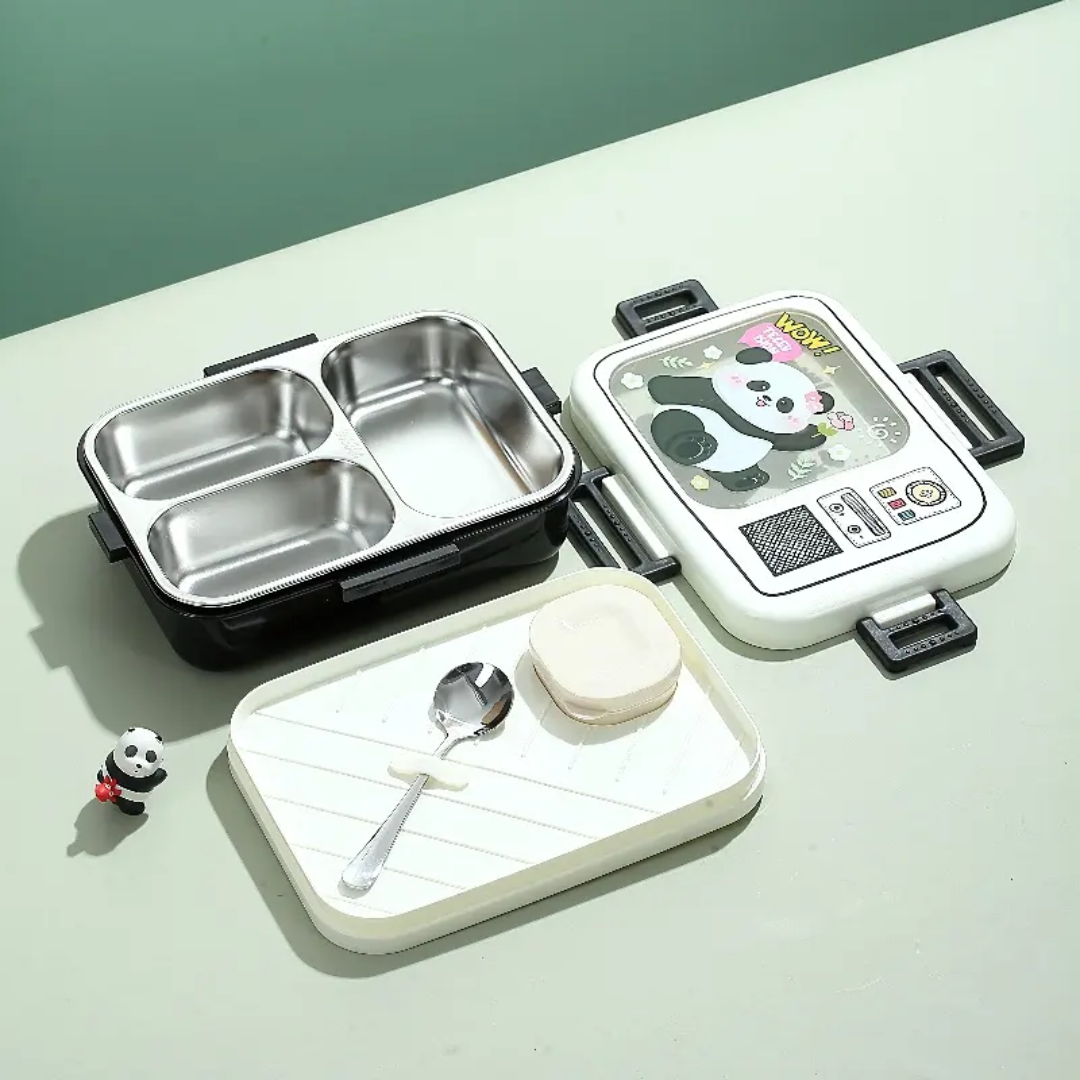 CuddleNest Cute Panda  Bento Lunch Box for Kids – Airtight, Leakproof, & Includes Spoon & Sauce Container