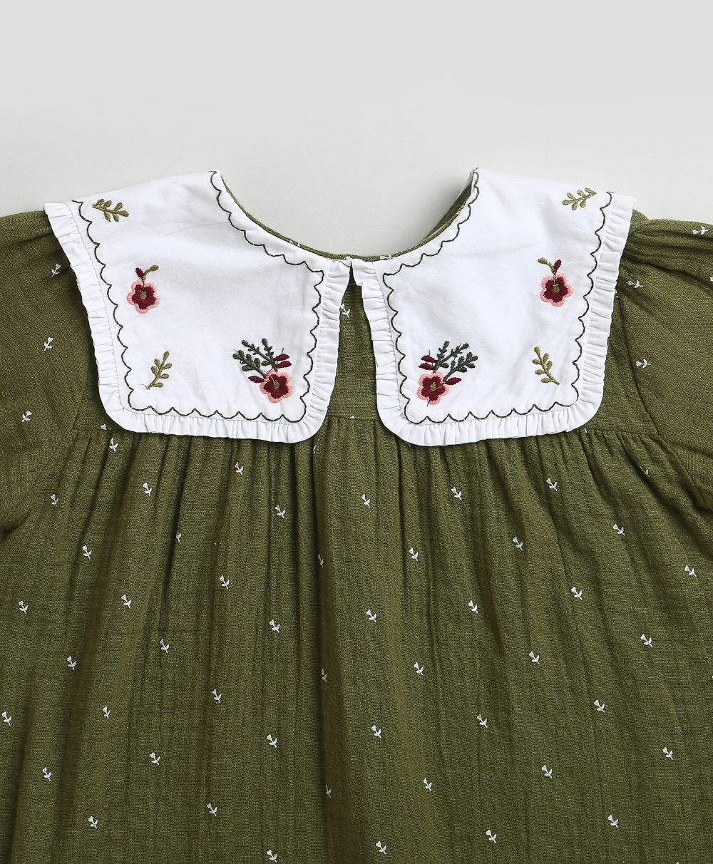 Sweetlime By AS Peter Pan Collar Olive Green Cotton Dress.