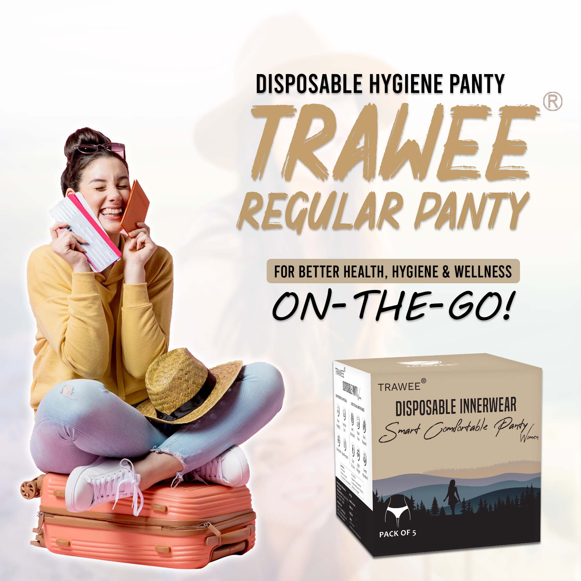 Trawee Travel Disposable Panty for Comfort & Versatility, 6 Sizes Pack of 5