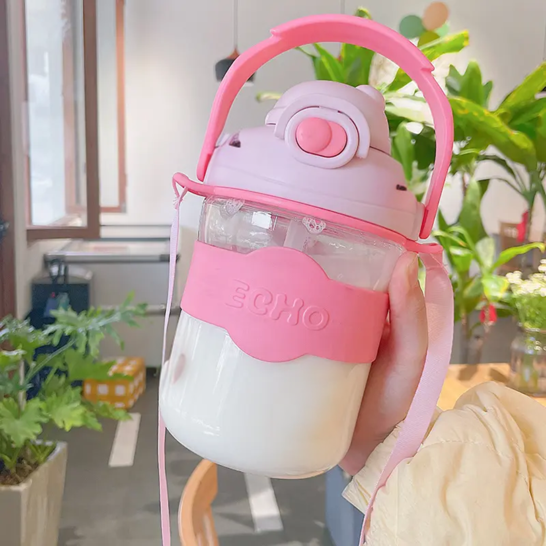 Cute Sipper Plastic Water Bottle with Strap