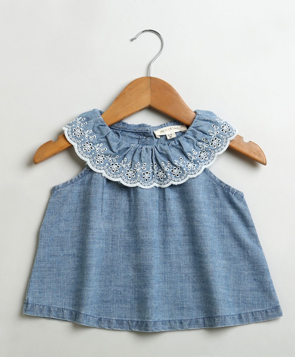 Sweetlime By AS Cotton Denim Ruffle Dress & Bloomer Set.