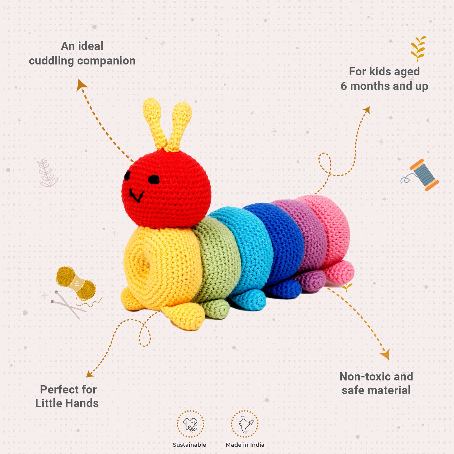 Little Ginnie Rainbow Caterpillar Soft Toy