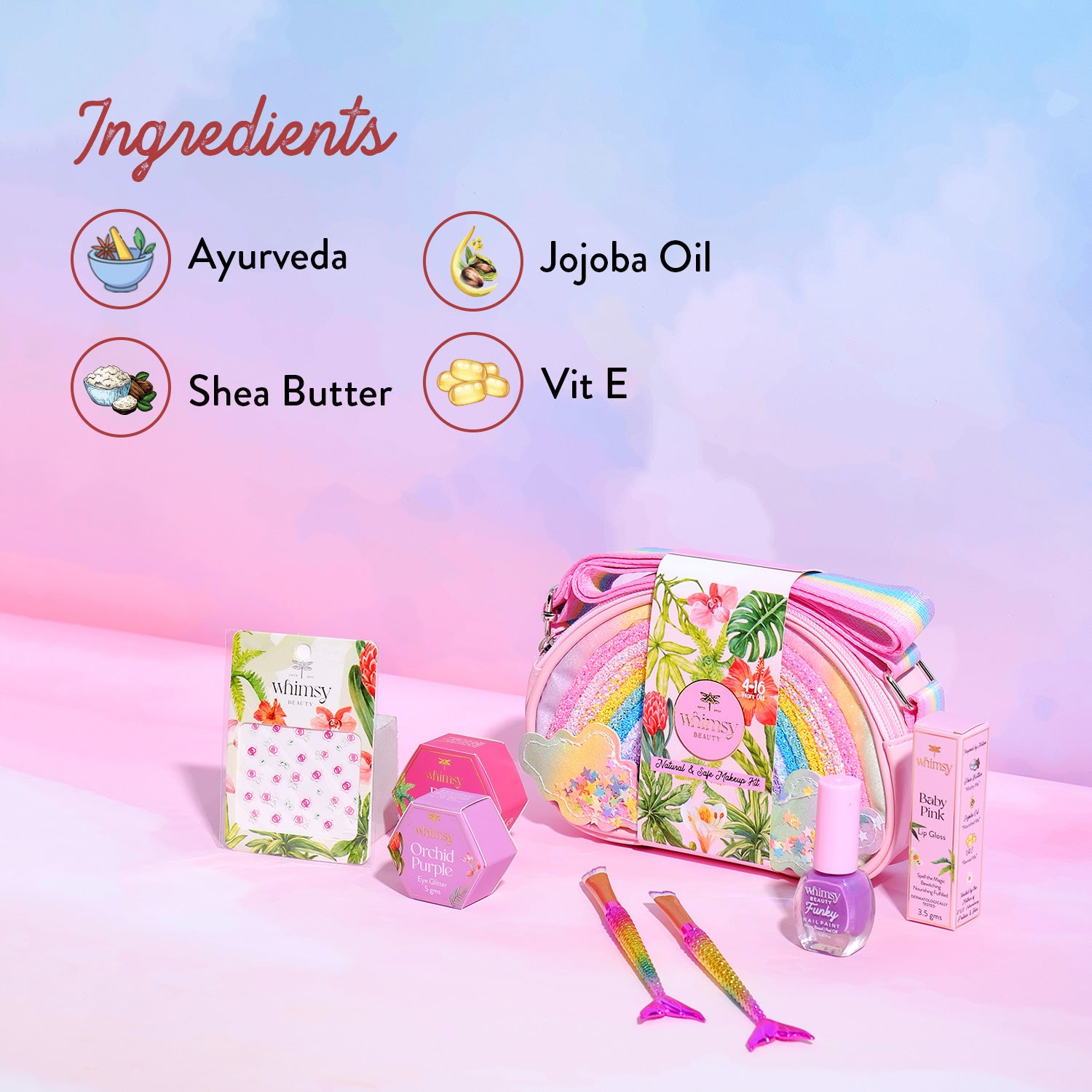 Whimsy Beauty Rainbow Sling Bag Beauty Kit for Kids & Teens - Pack of 7
