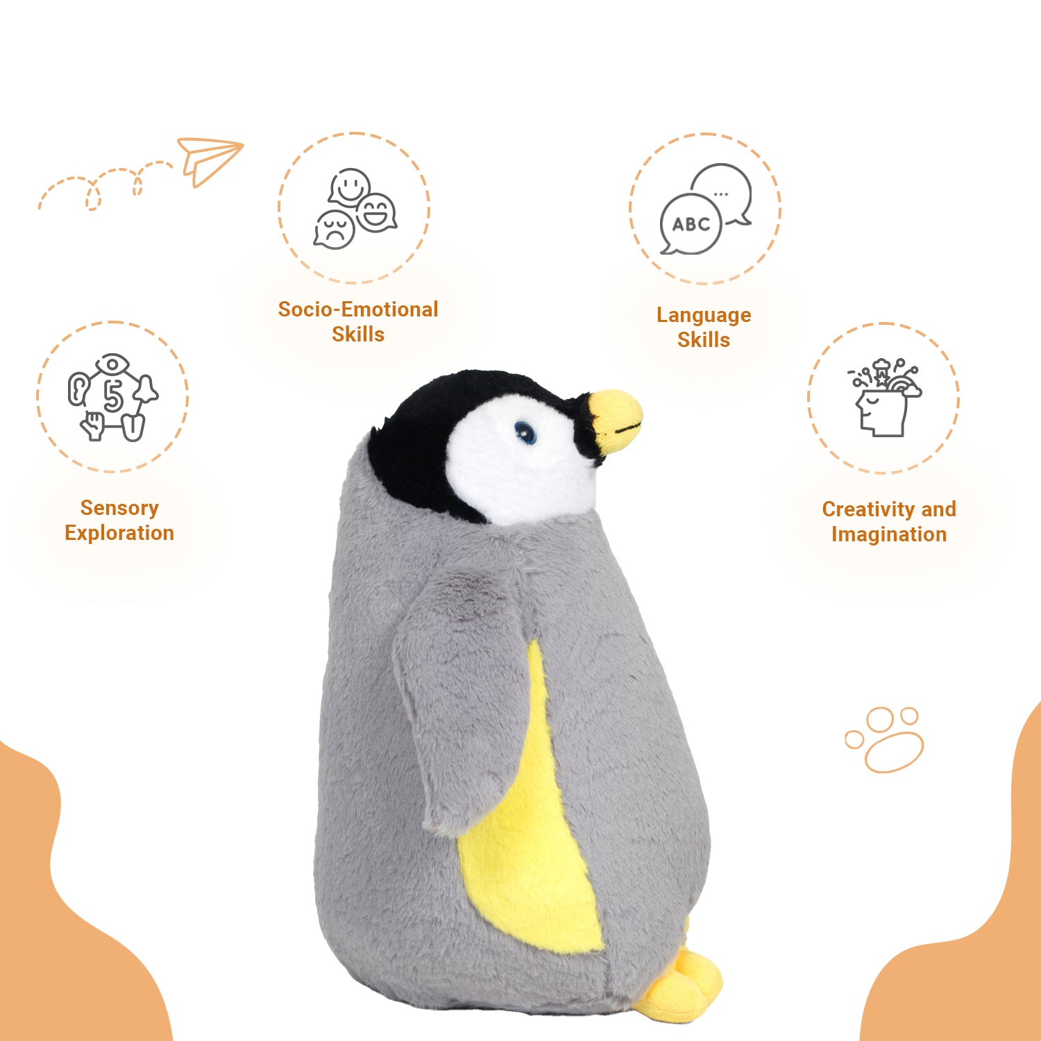 LITTLE GINNIE Penguin Soft Toy for Kids - Grey White