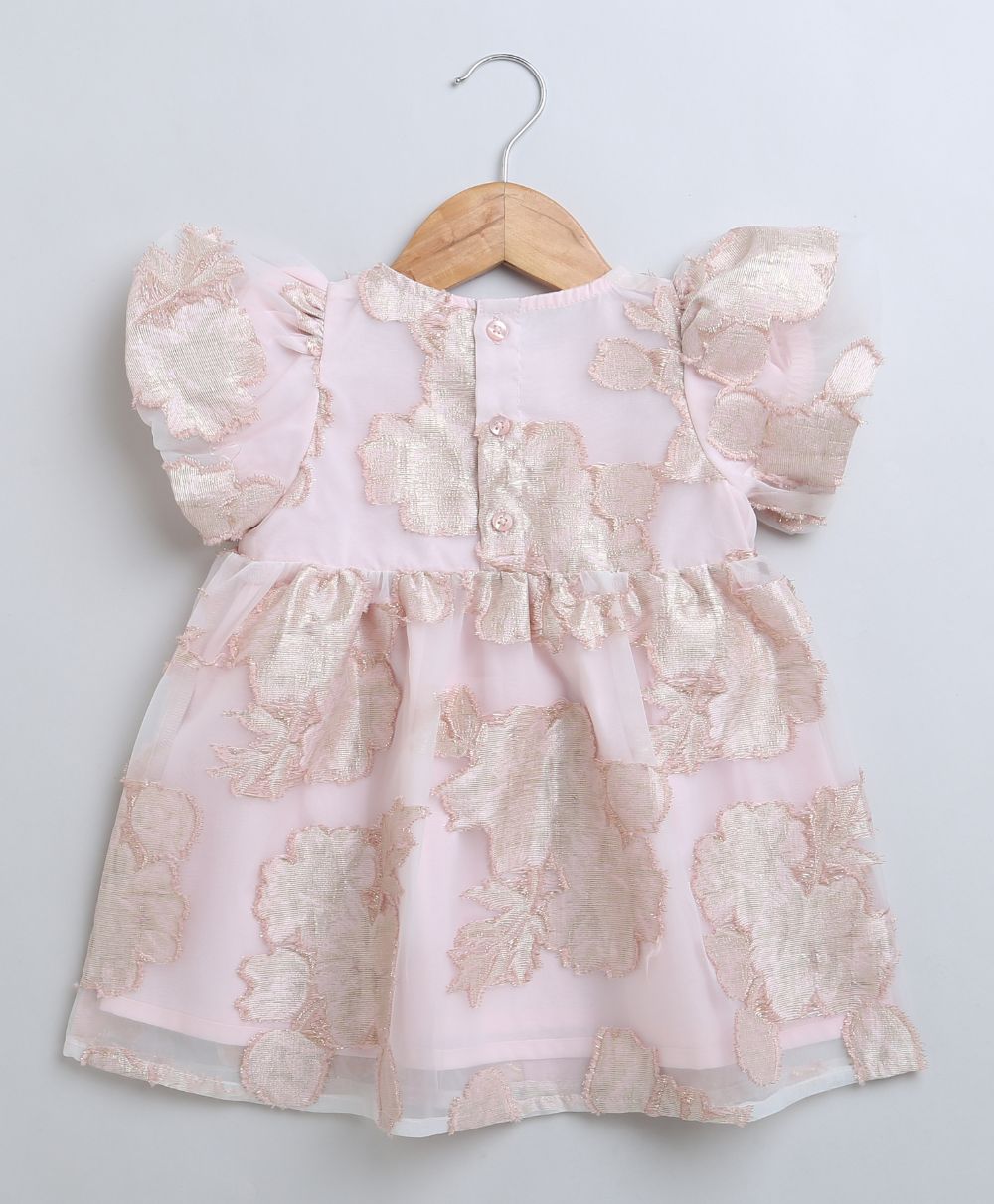 Sweetlime By AS Baby Pink & Gold Floral Jaquard Dress.