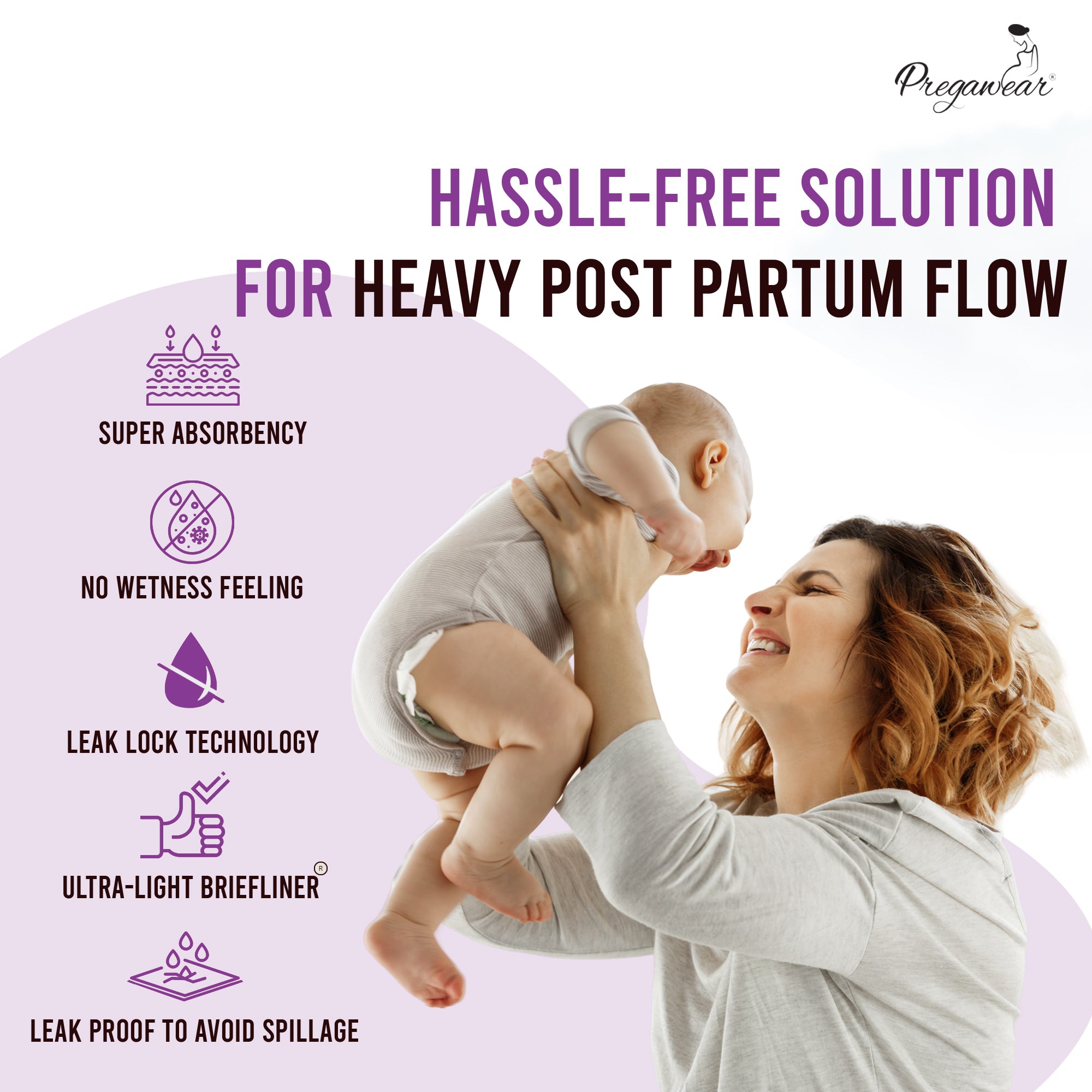 Pregawear Maternity Pad| Premium Disposable Soft Pads for Women| After Delivery Incontinence High Absorption | Heavy Periods | Leak Guard| Postpartum Flow| Rash Free | Overnight Protection Pack of 10.