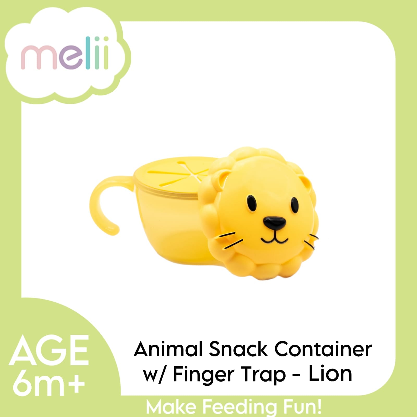 Melii  Snack Container with Finger Trap Lion- Yellow