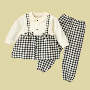 2pcs Black Checks Long Frock style Top with matching full Pants - 12 - 18 Months Kids Clothing