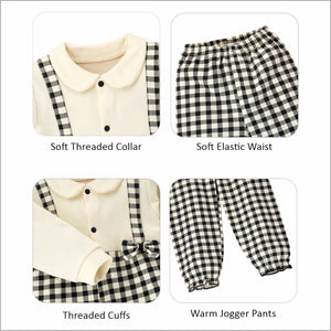 2pcs Black Checks Long Frock style Top with matching full Pants - 12 - 18 Months Kids Clothing