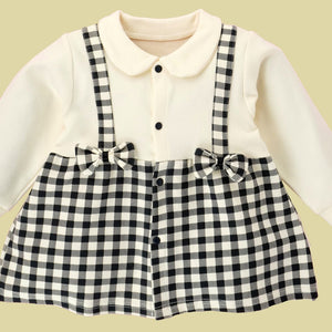 2pcs Black Checks Long Frock style Top with matching full Pants - 12 - 18 Months Kids Clothing